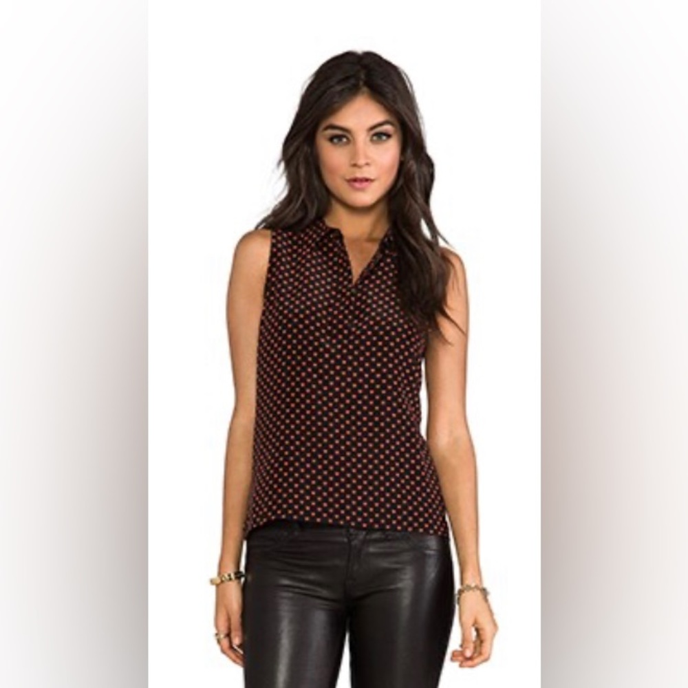 Sleeveless Black Polka Dot V-Neck Top